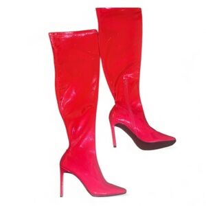 International Concepts Red Patent Leather OTK  Stiletto Rounded Square Toe Boots
